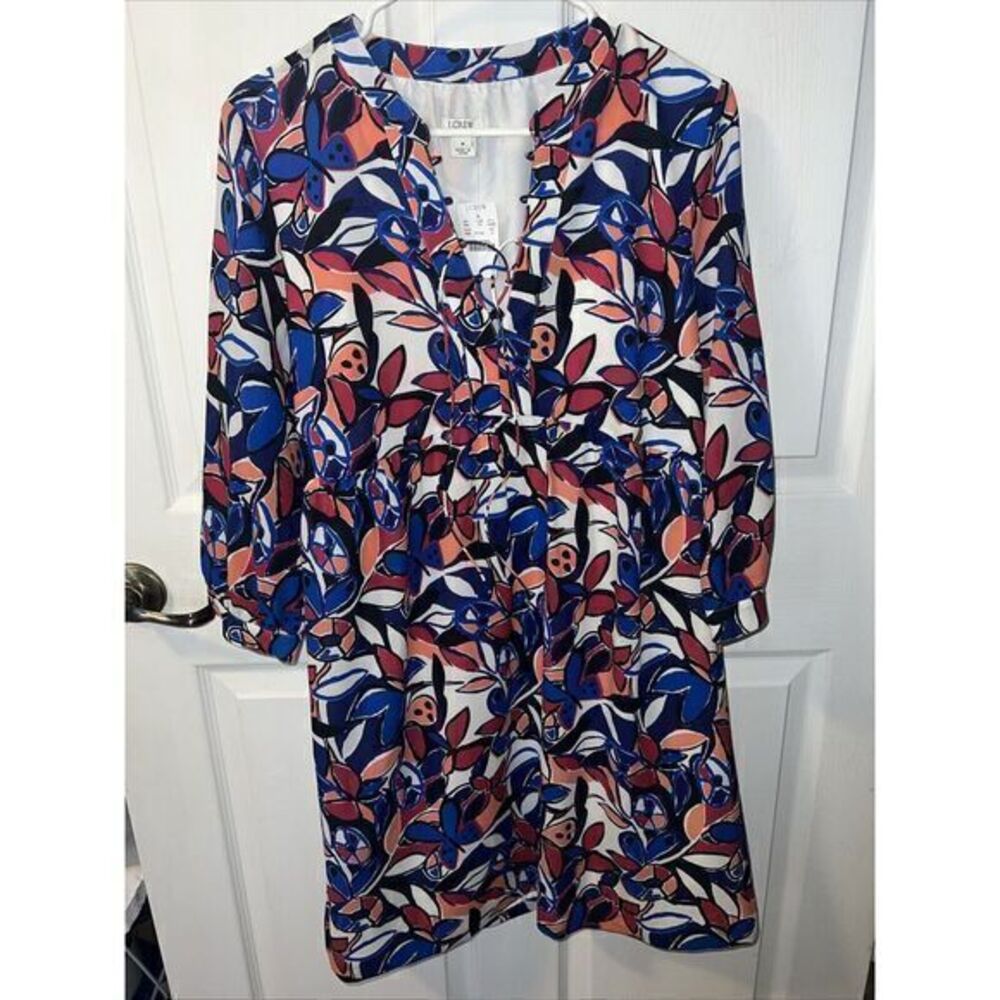 J. Crew Factory Floral Lace Up Printed 3/4 Sleeve Shift Dress Size Medium NWT